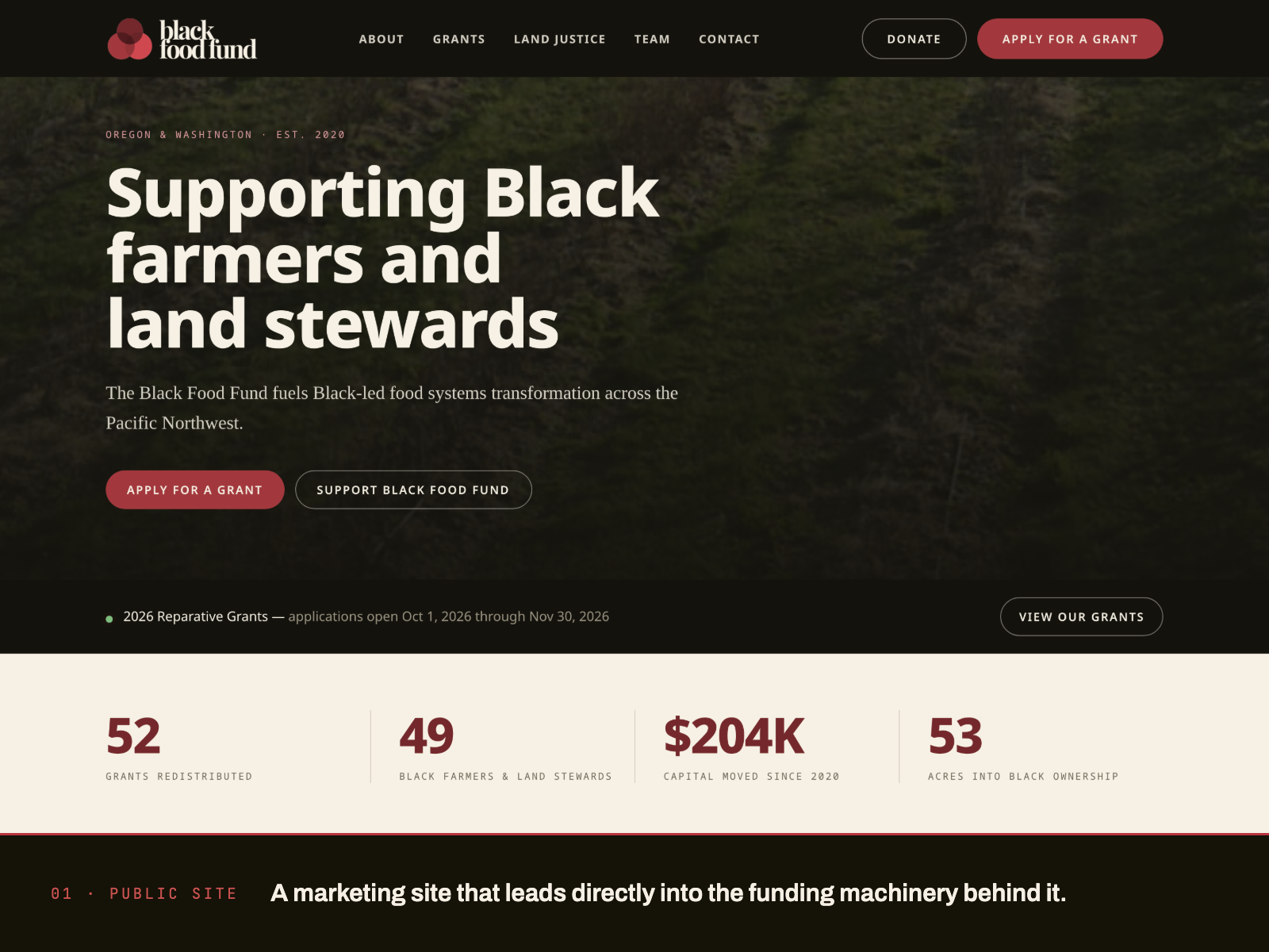 The public Black Food Fund website, redesigned by Collective Reparations.
