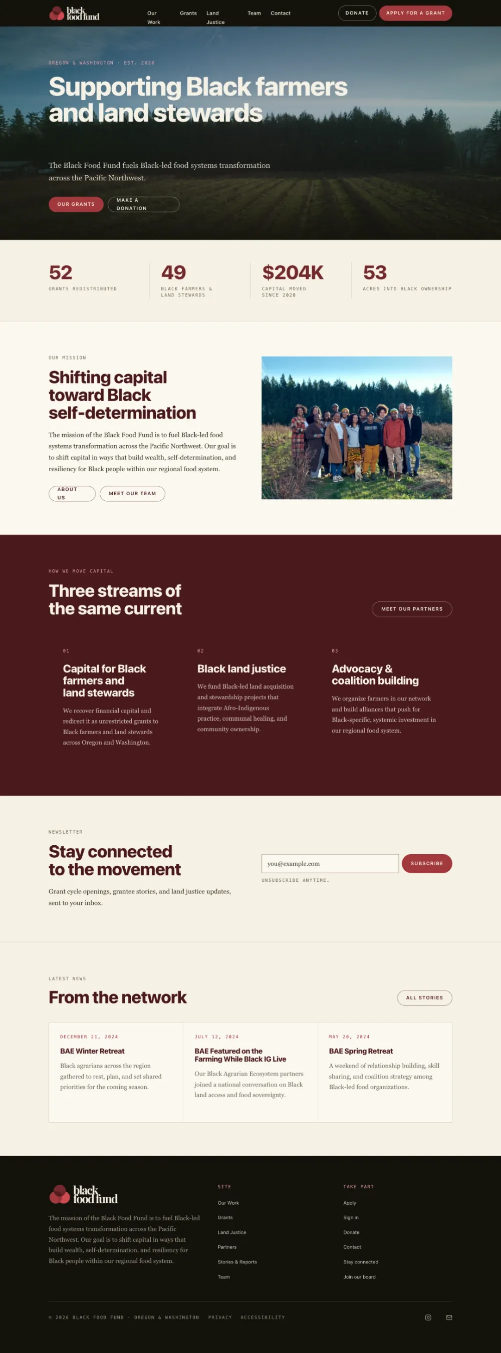 The Black Food Fund website after the redesign, full page.